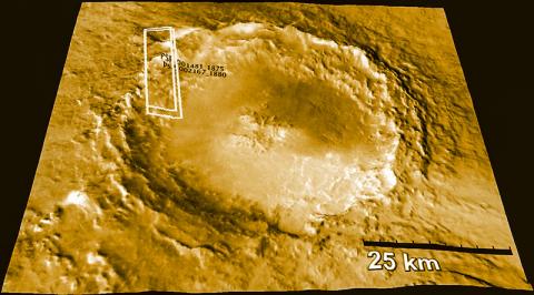 지구로 날아온 화성 운석의 근원지로 여겨지는 화성의 모하비 크레이터(Mojave Crater). NASA의 화성 궤도위성 리코네산스에 있는 HIRISE 카메라로 촬영했다. Credit: NASA JPL-Caltech, University of Arizona