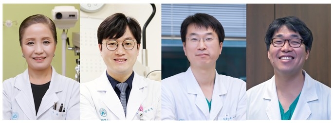 &quot;눈 망막 혈관 밀도 낮을수록 심혈관질환 위험 커져&quot; 왼쪽부터 서울아산병원 안과 윤영희·양지명, 심장내과 이승환 교수, 영상의학과 양동현 교수 ⓒ 서울아산병원 제공