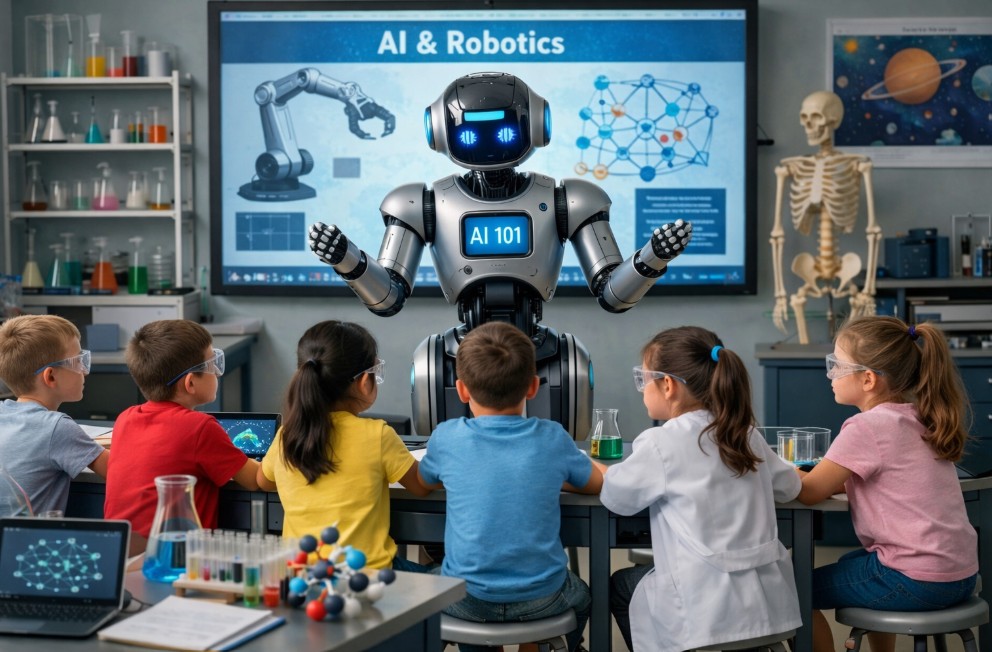 2026년 교육부 'AI 보편교육' 정책으로 과학수업에서 AI가 탐구 도구이자 학습 내용으로 자리 잡을 전망이다. Ⓒ사이언스타임즈 김현정(ChatGPT 생성) 