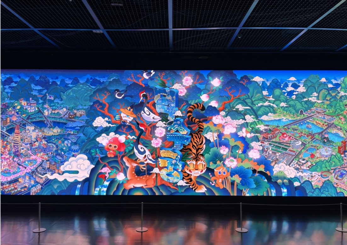 가로 27m 규모의 미디어월에는 대한제국이 식민지 시기를 겪지 않고 근대화를 이루었다는 가상의 서울 풍경을 표현한 무빙 아트가 자리해 있다. Ⓒ사이언스타임즈 김현정 