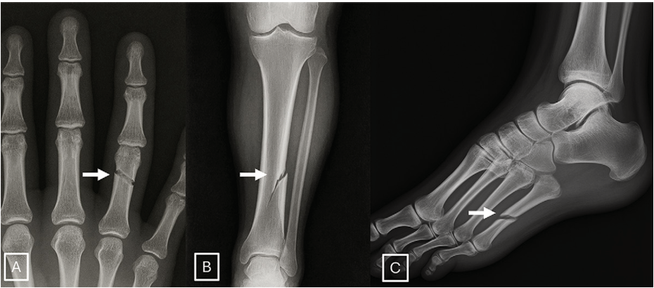 골절선이 실제보다 훨씬 깔끔하게 나타나는 등 너무 완벽한 이미지가 오히려 가짜일 가능성을 높였다. ⒸRadiology