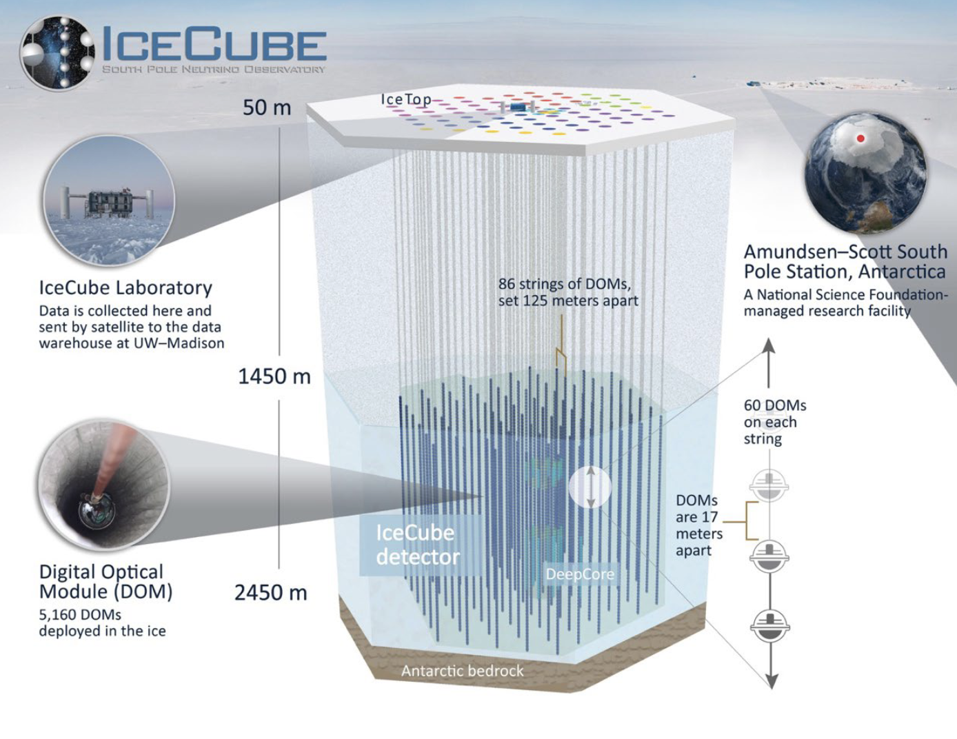 IceCube Neutrino Observatory의 개념도 ©Icecube Collaboration