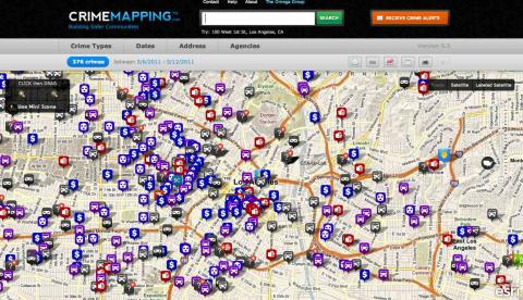미 경찰이 도입하고 있는 '범죄예측 지도(crime mapping)'. 이미 발생한 범죄 종류와 시간, 장소 등을 분석해 범죄 발생 확률을 분석한 후 산출된 데이터에 근거해 범죄 발생 확률이 높은 지역을 집중적으로 관리할 수 있다.