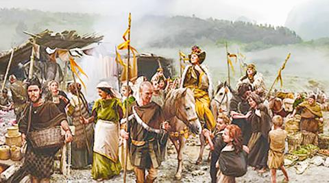 청동기 시대 외지에서 시집오는 여성 일행을 묘사한 그림. 비교적 규모가 큰 사회적 계층구조는 청동기 시대부터 나타나기 시작한 것으로 알려져 있다. Credit: bunterhund / LMU
