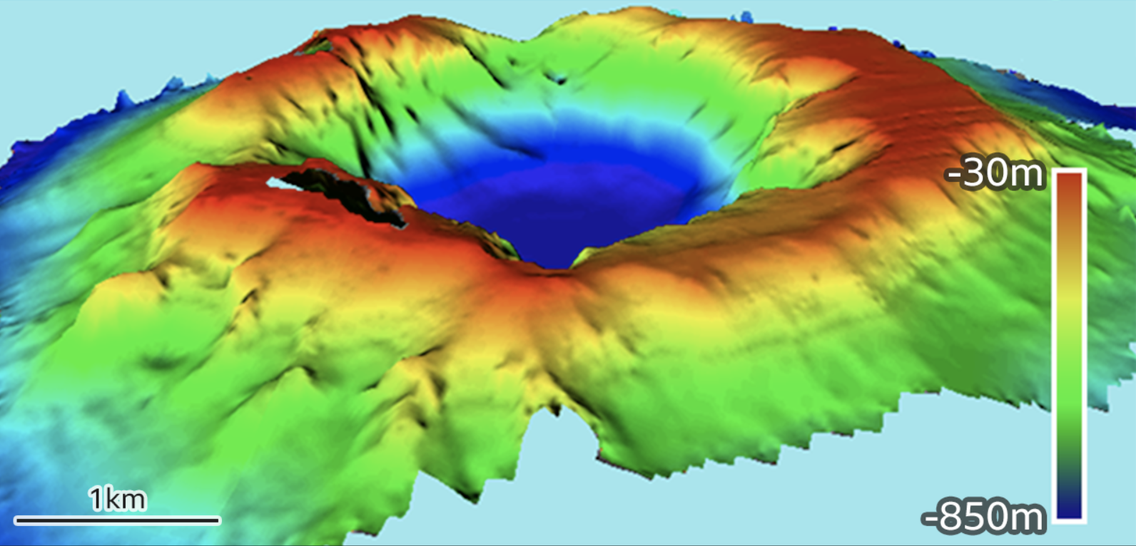 통가 화산에서 생성된 거대한 분화구 구멍