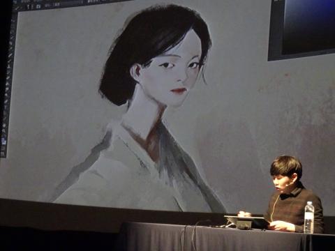 크기별, 재질별 다양한 호수의 붓도, 오일도, 물감도, 컨버스도 필요없다. 디지털 터치 한두번이면 유화작업이 순식간에 이루어진다. 디지털 기기로 유화 질감의 텍스쳐를 현장에서 구현해내는 모습. ⓒ 김은영/ ScienceTimes