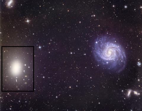 32인치 천체망원경으로 찍은 거대한 타원은하인 NGC 1052 사진. 이 은하가 NGC1052-DF2의 암흑물질 결핍에 어떤 영향을 주지 않았을까 추정되고 있기도 하다. Credit Line and Copyright Adam Block/Mount Lemmon SkyCenter/University of Arizona