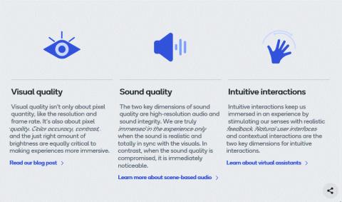 퀄퀌(Qualcomm)은 ‘몰입 경험’을 위해 비주얼 퀄리티(Visual quality), 사운드 퀄리티(Sound quality), 인튜티브 인터렉션(Intuitive interactions) 세 요소를 갖춰야 한다고 설명하고 있다. ⓒ Qualcomm