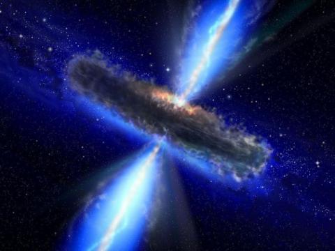 과학자들이 지난 8년 간 블랙홀로부터 분출되는 UFO(미확인 비행물체) 관측을 통해 우주생성의 비밀을 밝혀내고 있다. 사진은 블랙홀 중심부의 분출 현상을 영상화한 장면. ⓒESA